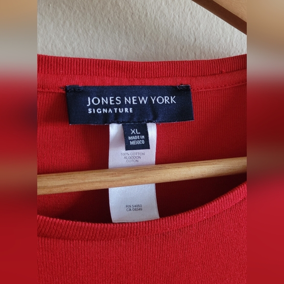 Jones New York ribbed cotton long sleeved tshirt Women's size XL Red - Picture 2 of 6